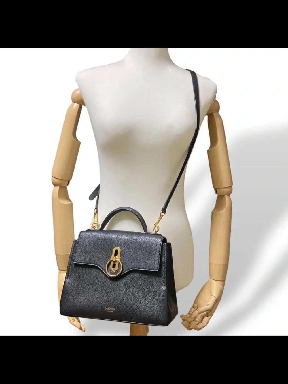 Mulberry Black Pebbled Leather Satchel with Gold Hardware